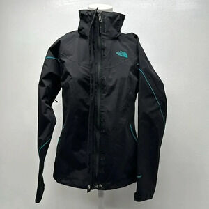 The North Face TNF Hyvent Full Zip Jacket Hooded Coat Black Teal Women's XS